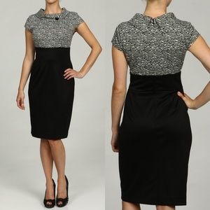 London Times Zebra Print Button Cowl Neck